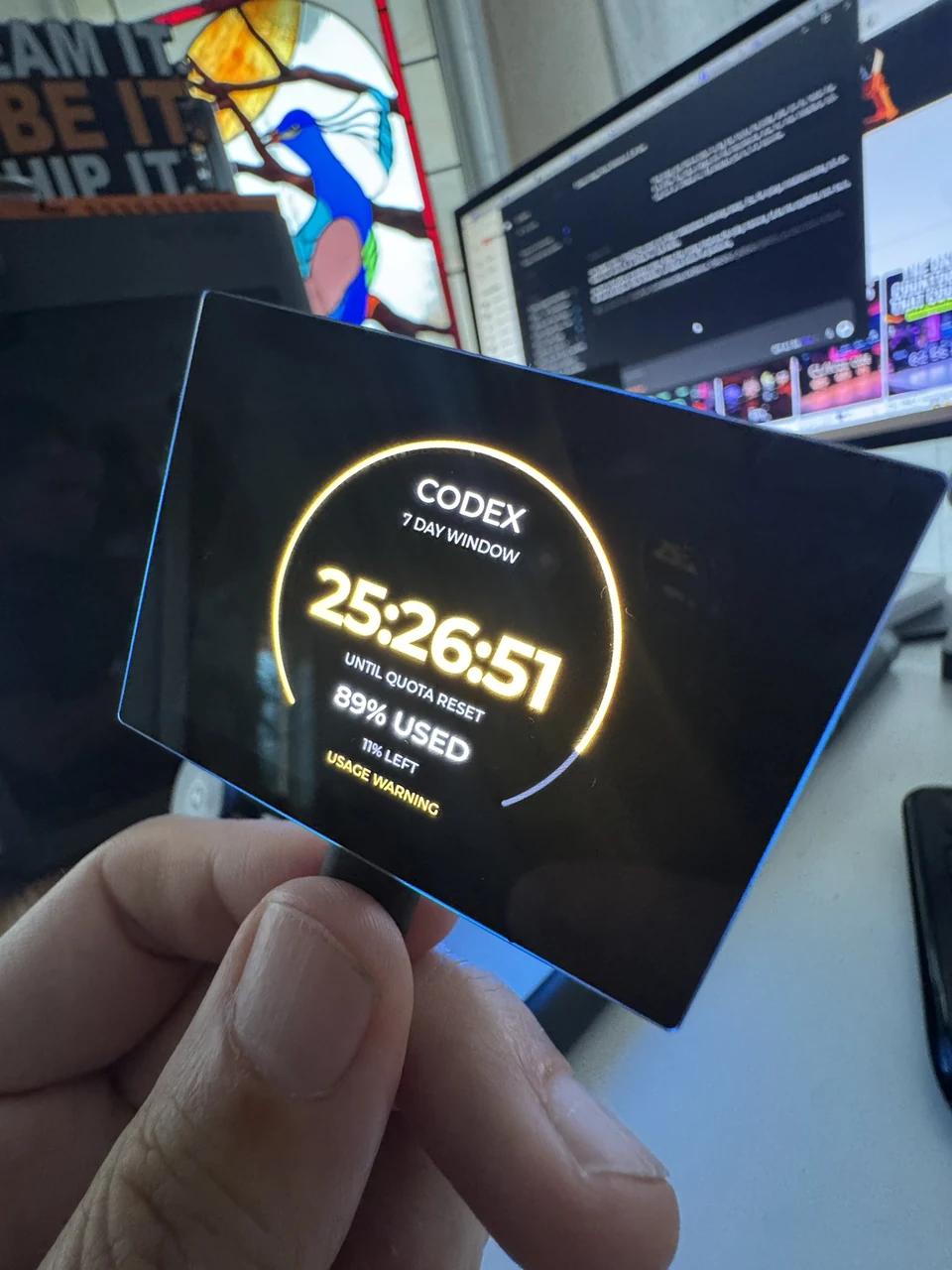 The same physical Codex display showing 25 hours, 26 minutes and 51 seconds until quota reset