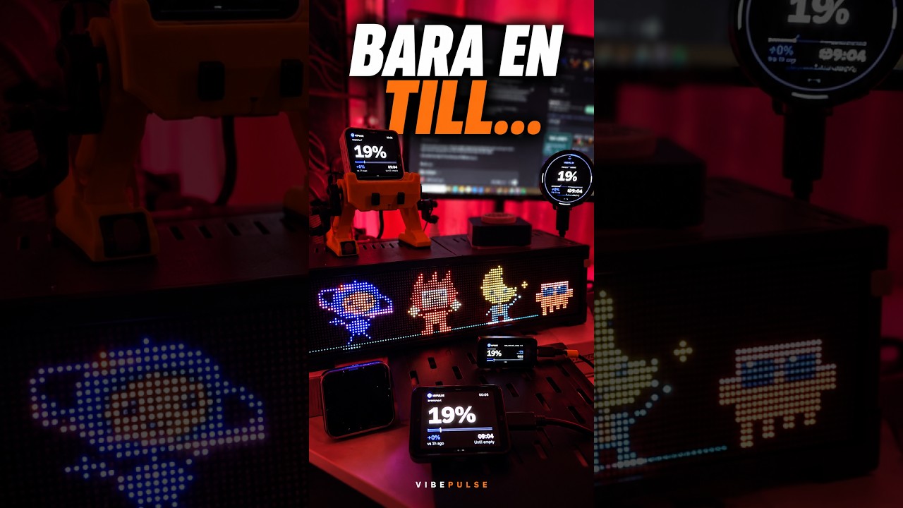 Video poster showing VibePulse quota screens in the desk setup, with the computer monitor blurred