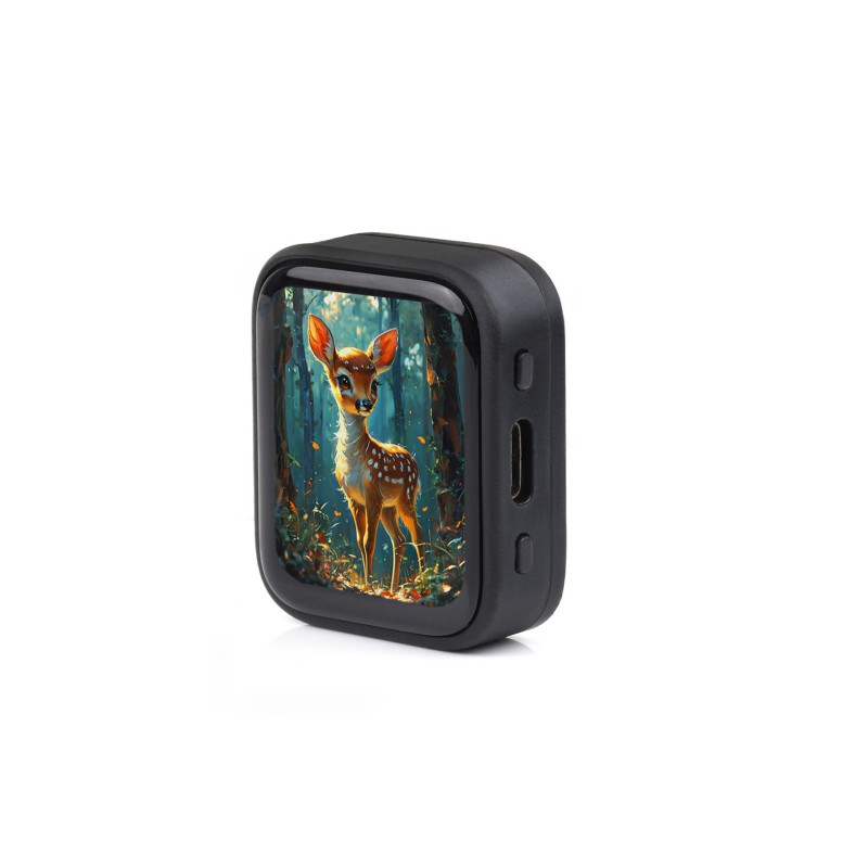 Waveshare 1.8-inch display shown with a black case and manufacturer demo image