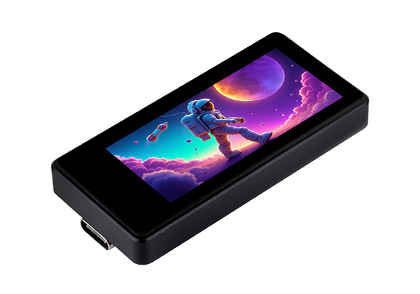 Waveshare 1.91-inch Touch AMOLED display with a slim black frame and USB-C port